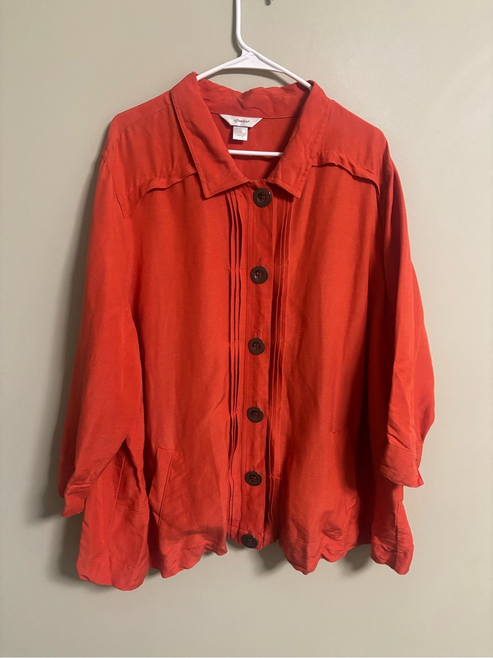 Christopher & Banks Button Up Linen Blend Shirt Jacket Red Orange Size 3X Pleats